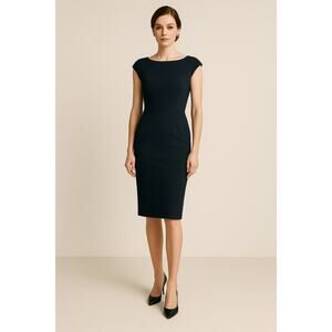 THEORY stretch all seasons wool black cap sleeve pencil dress size 6 office